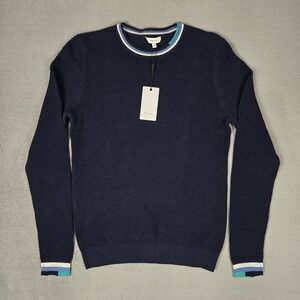 Reiss Sweater Mens XS Amble Intarsia‎ Trim Textured Cotton Crewneck Navy NWT